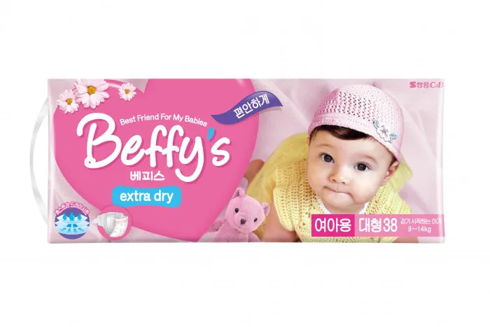 Подгузники для девочек Beffy's extra dry размер L 9-14 кг 38 шт.