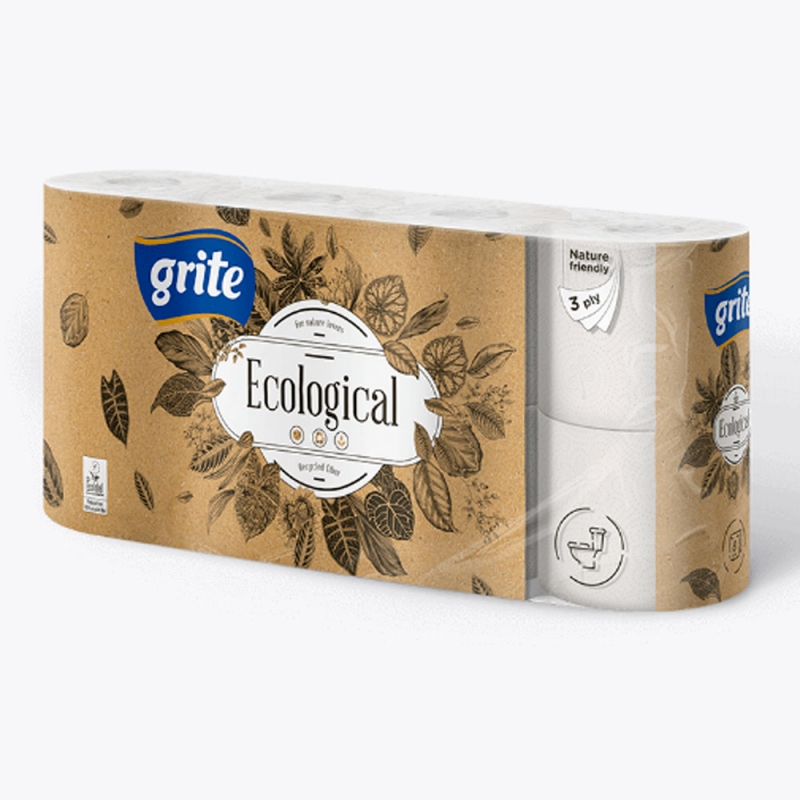 Туалетная бумага Grite Ecological Plius 135 отрывов 3 слоя 8 рулонов