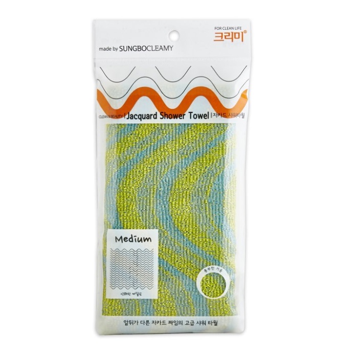 Мочалка для тела Sung Bo Jacquard Shower Towel с объёмным жаккардовым плетением (средней жёсткости), 23 см х 95 см