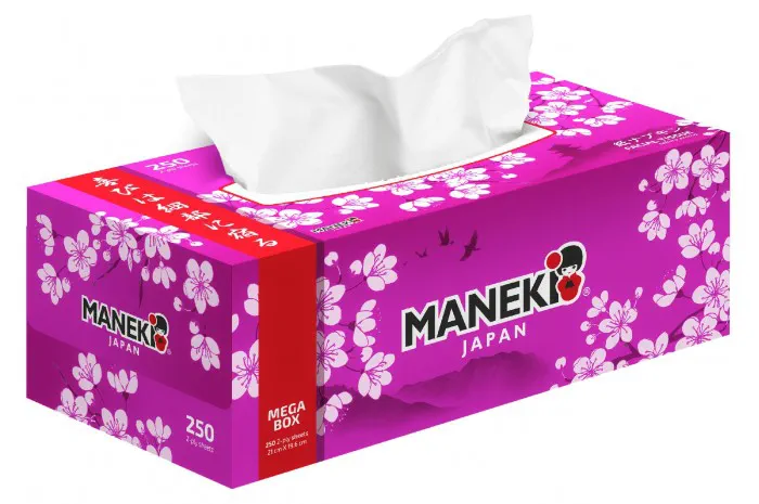 Салфетки бумажные Maneki SAKURA с ароматом сакуры, 2 слоя, белые, 250 шт