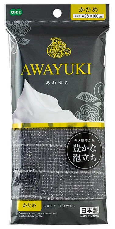 Массажная мочалка OHE AWAYUKI Увлажняющая пена, жесткая, серая, 28Х100 см