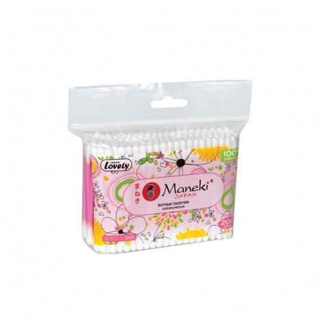 Палочки ватные гигиенические MANEKI Lovely, с розовым стиком, в zip-пакете, 200 шт.